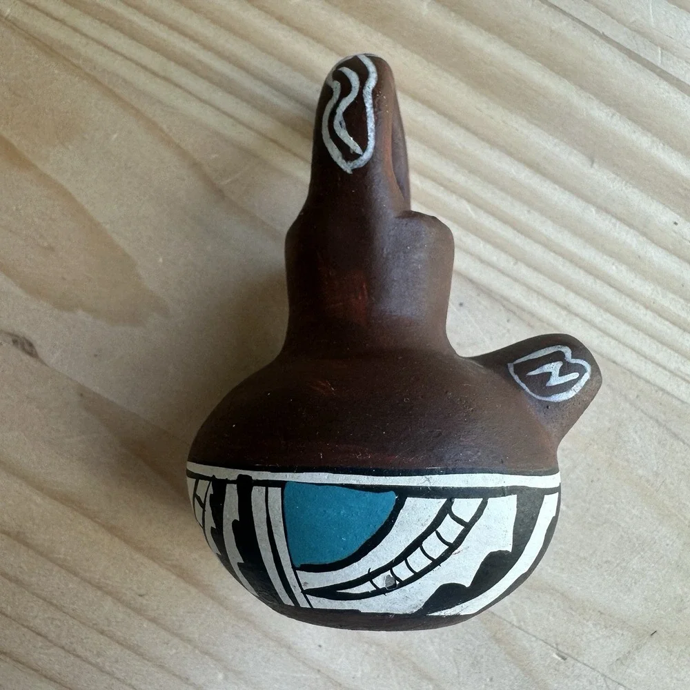 VTG Native American Pottery Mini 3.25 Inch Wedding Vase Geometric Artist Signed‎